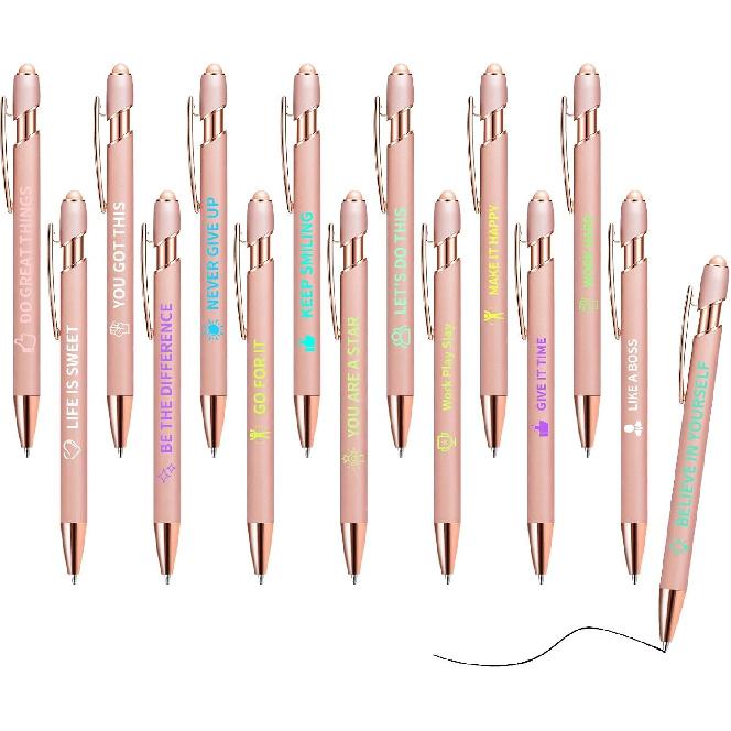15 Pack pirational Pens - Motivational Ballpoint Pens Bulk with Quotes Stylus Tip Black Ink, Funny Pens for Coworkers School Office Supplies, Black