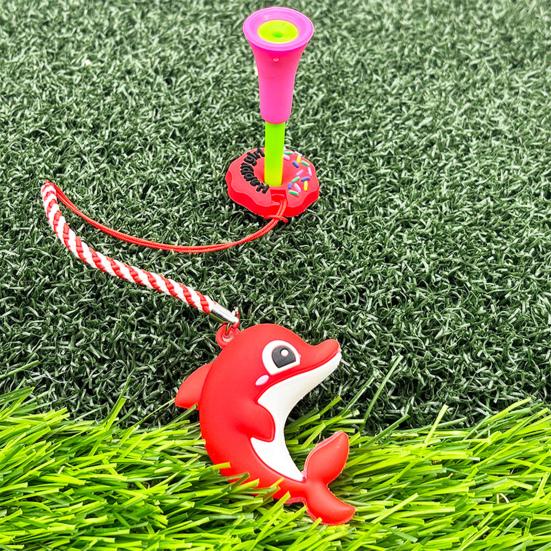Big Head Golf Tee And Anti Lost Golf Tee Hanger Set Plastic Cartoon Dolphin Golf Tee Ring with Strap for Men Women Golf Enthusiasts