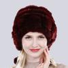 Hot Sale Winter Women Flowers Striped Natural Real Rex Rabbit Fur Hats Lady Warm Knit Genuine Fur Caps Russian Outdoor Fur Hats