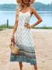 European and American Summer Spaghetti Strap Backless Midi Dress - Women's Slim Fit with Print