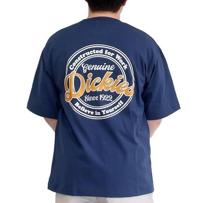 Men's Dickies T-shirt, Short Sleeve, 100% Cotton, Back Print, Chest Pocket, M, L, LL, 10001882 (JP, Alphabet, L, 3405-D.BLUE/65)