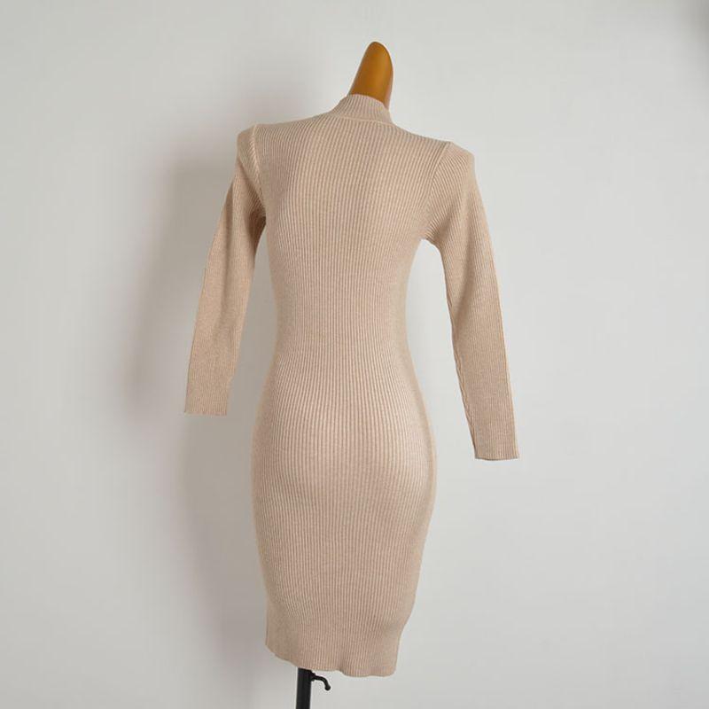 Fall and Winter New Arrival Cut Label Half-High Collar Long Sleeves Knitting Dress Female Skinny Inner Match Bottoming Mid-Length Hip Skirt
