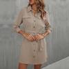 European and American Fashion Dress Red Long-sleeved Lapel Shirt Skirt