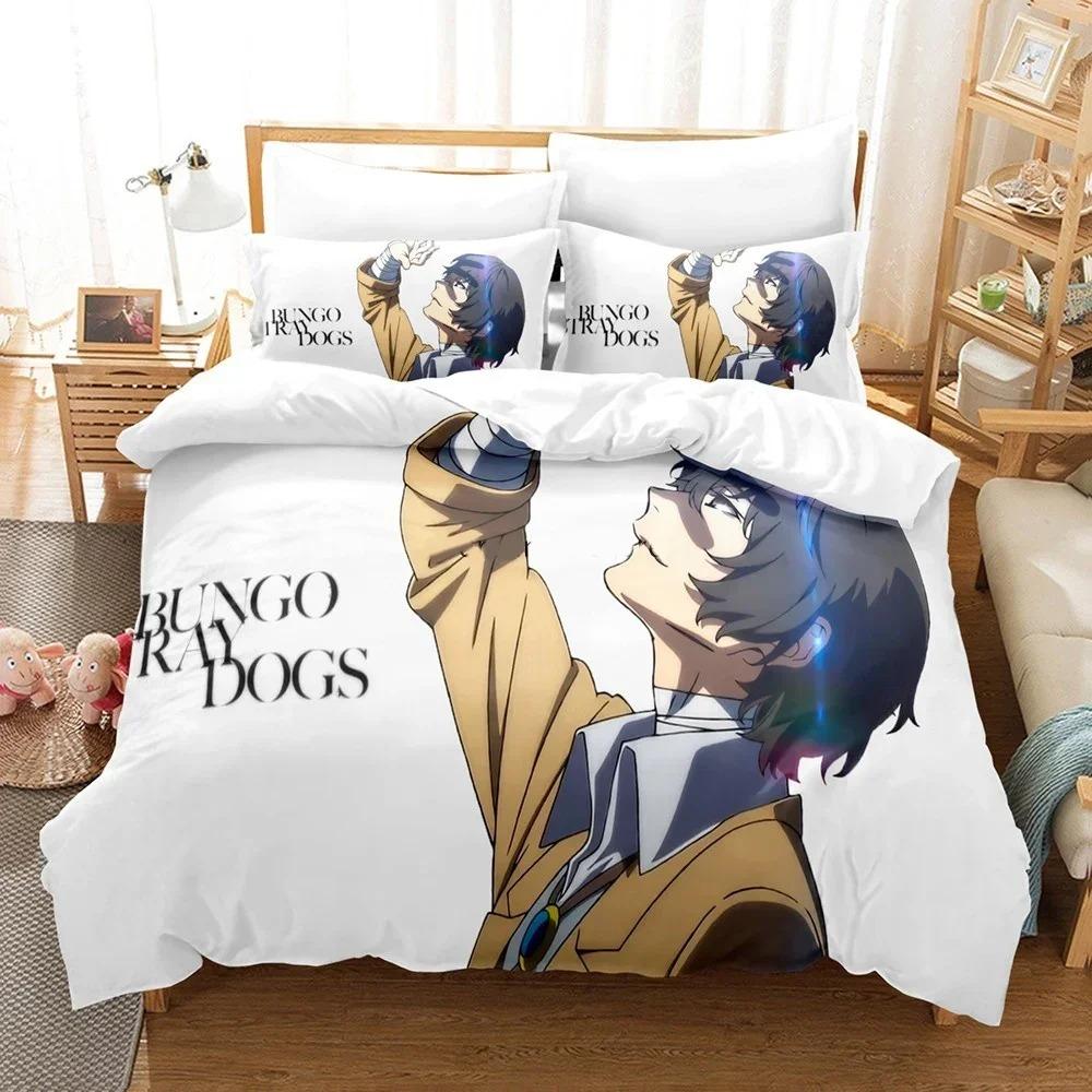 Anime Bungo Streunende Hunde Bettwäsche Set Cartoon Bettbezug und Kissenbezüge Königin volle Größe Kinder Geschenk Dekor Hause Bettwäsche