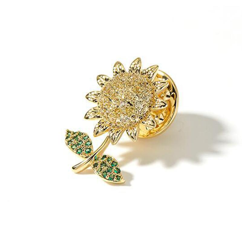Trendy Shiny Rhinestone Sunflower Brooches Anti-Light Buckle Brooch Small Pin