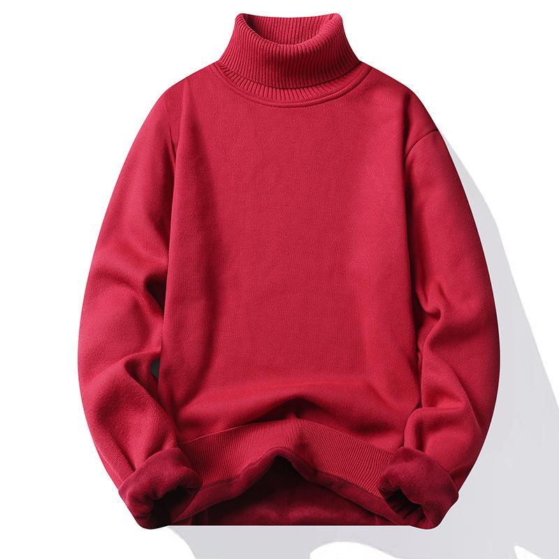 Men's Pullover Soft Sweater Winter Velvet Shirts Clothing Knitted Fleece Warm Cold Blouse Slim Fit Bottom Shirts