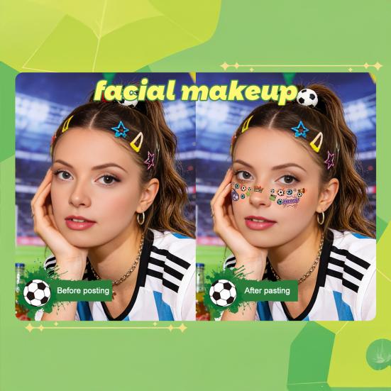 5Pcs Soccer Face Stickers for World Mug, Football Fan Temporary Tattoos, Waterproof Cheering Body Art Decals for Game Day