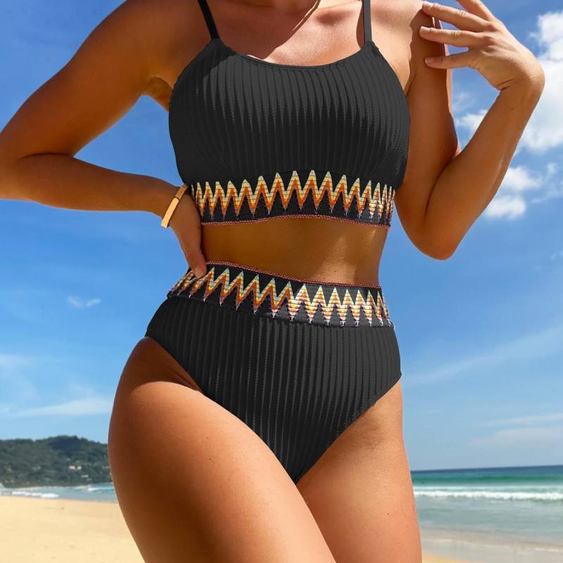 High Waist Bikini Set With Polyester Material For Water Sports And Beach Wear Women