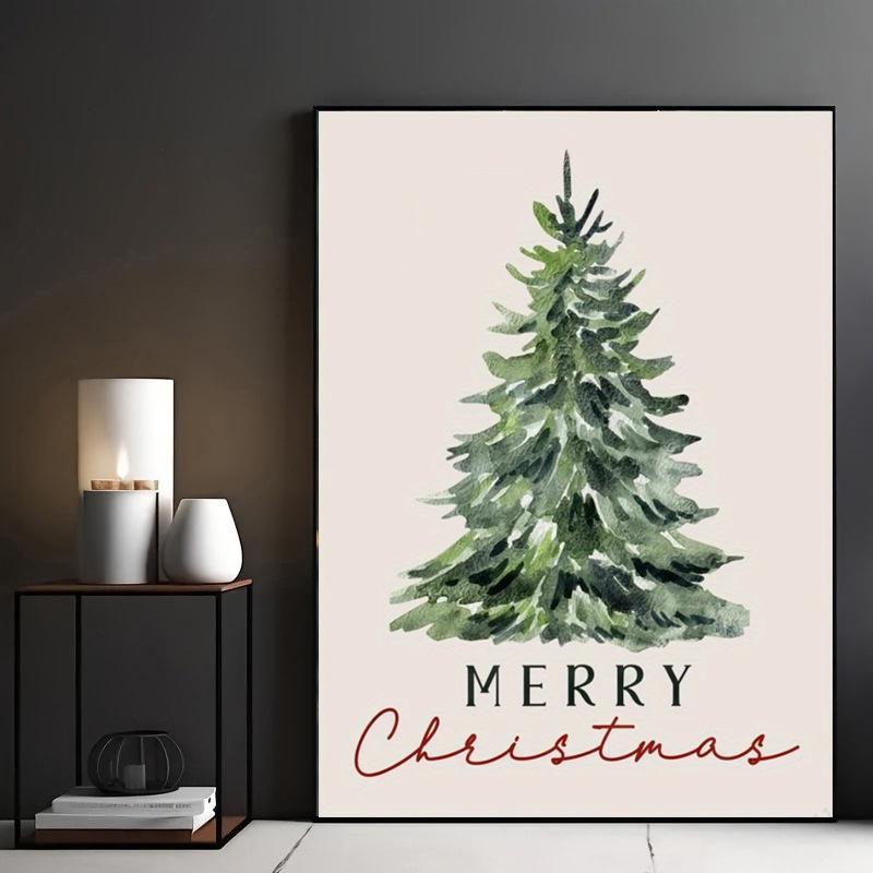 Frameless Christmas Tree Canvas Print - Modern Retro Wall Art for Office, Bedroom & Living Room