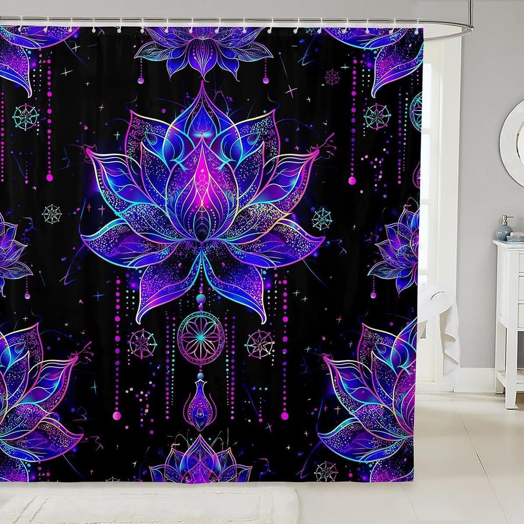 Little Cat Shower Curtain Cute Kitten Shower Curtain Set Galaxy Starry Sky Bath Curtain Universe Planet Purple Nebula Cosmic