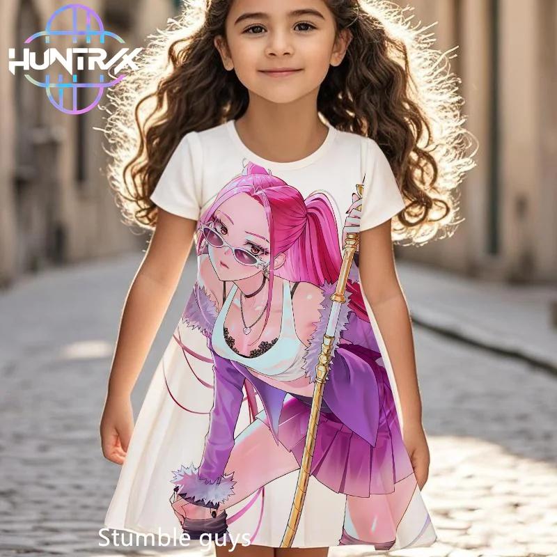 Vestido de Verano Ligero de Chicas Cazadoras de Demonios Kpop Dibujos Animados Anime Manga Corta Vestido de Playa Casual Camisón