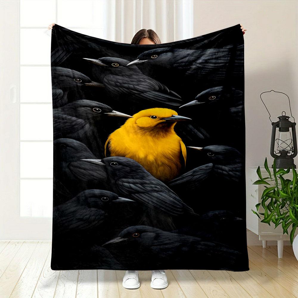 Stand Out Crow Flock Print Blanket Bedroom Blanket for Livingroom Couch Lunch Break Soft Throw for Friend's Festival Gift