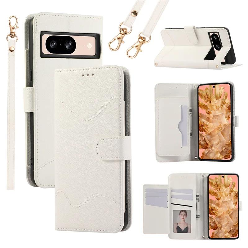 Handgelenkschlaufe Umhänge-Geldbörse mit Kartenhalter Handyhülle für Google Pixel 9 8 7 6 Pro 8A 7A 6A 5G PU-Leder Stoßfeste Hülle