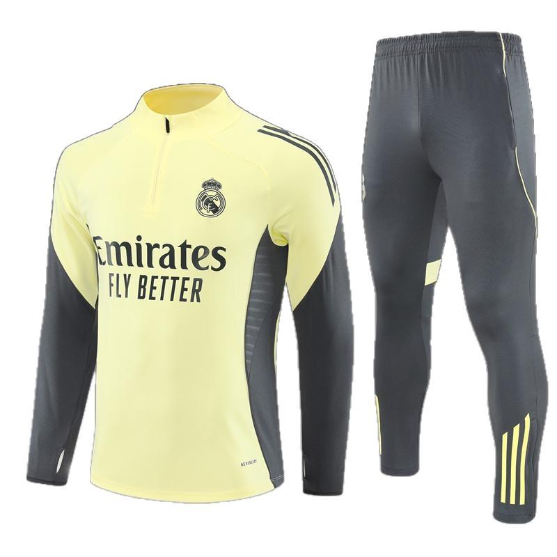 Maglia da Allenamento da Calcio Real Madrid a Maniche Lunghe Mezza Zip Tuta per Adulti e Bambini Stampa Maglia Mbappe