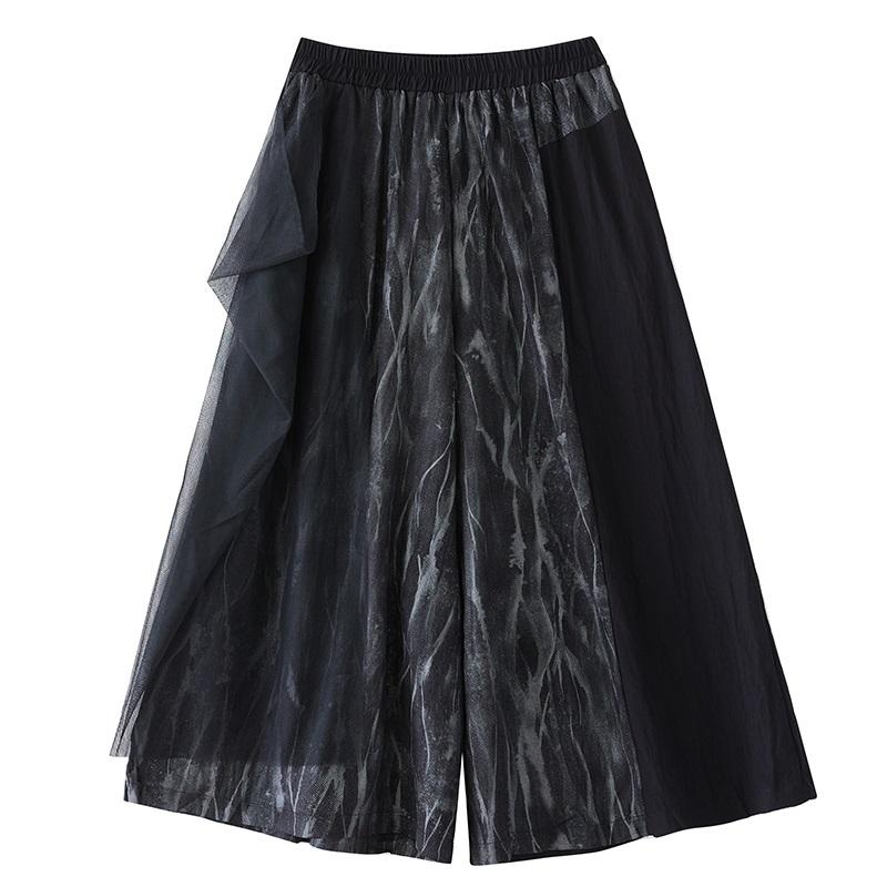 Black Plus Size Vintage High Waist Casual Loose Summer Wide Leg Pants Women Trousers