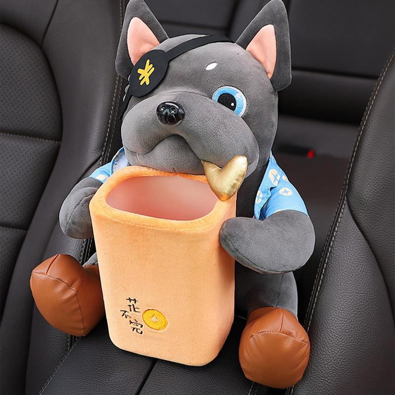 Doggie Trash Can 2 In 1 Plush Dog Car Tissue Box Trash Can Cute Animal Tissue Creative Box For Vehicle Supplies