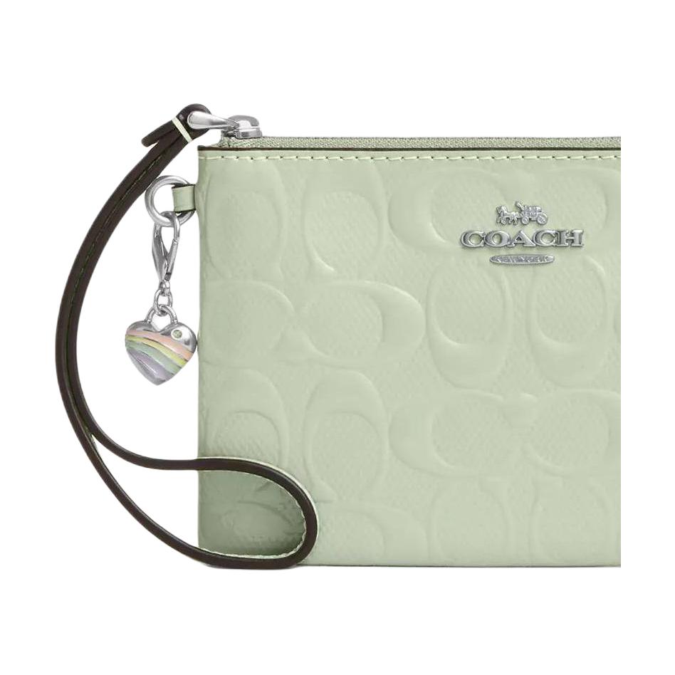 Coach Corner Zip 16 Brand Logo With Heart Pendant Design Patent Leather Card Case Women Card Case Green CDF04-SVA5