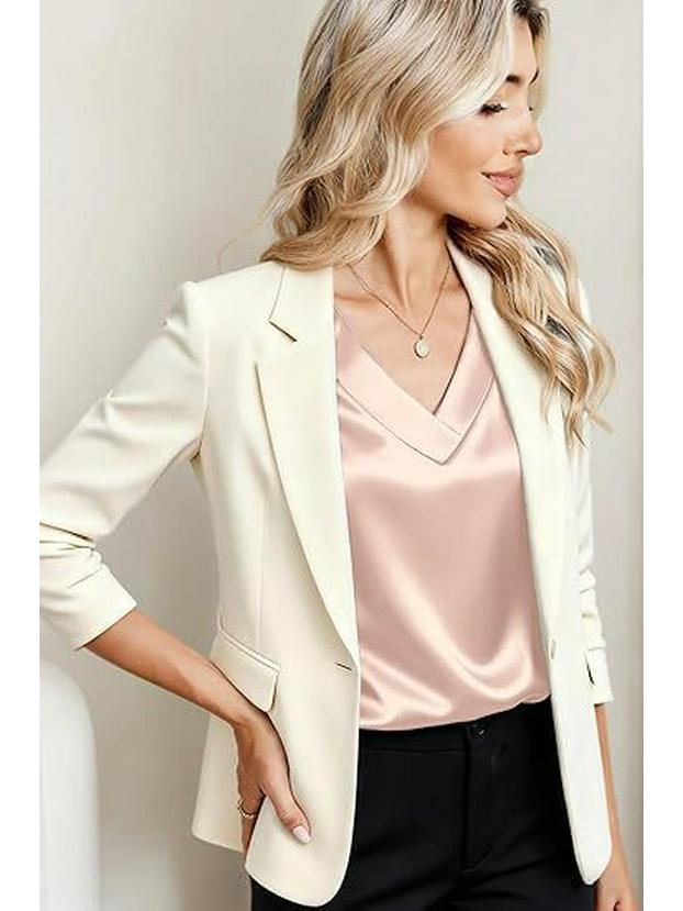 Europäisches & Amerikanisches Seiden V-Ausschnitt Damen Business Casual Kurzarmhemd