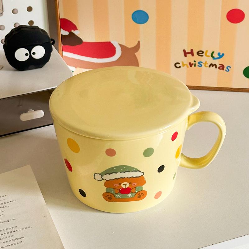 Cream Wind Cartoon Bear Student Instant Noodle Cup Household Instant Noodle Bowl with Cover Dormitory Instant Noodle Bowl Personal