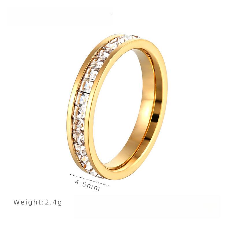 Double Row Full Diamond Sugar Cube Ring Female Gypsy Star Simple Ring Titanium Steel Electroplated Jewelry
