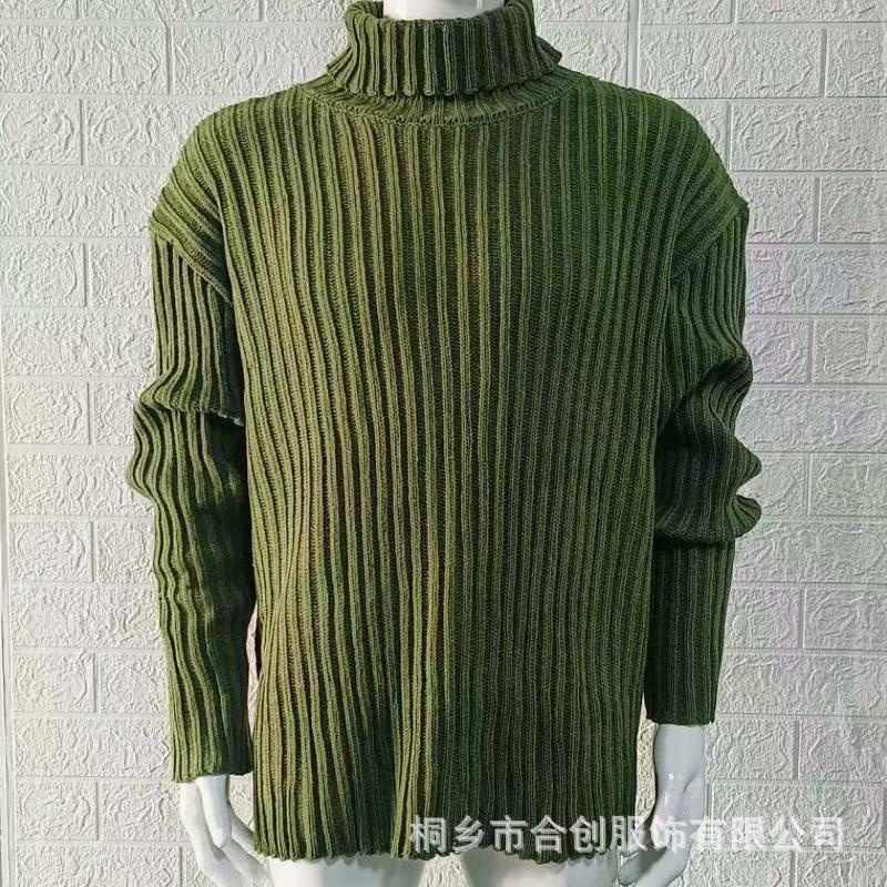 High-neck Sweater Men's Solid Color Slim-fit Knitted Top 2025 Autumn New Style