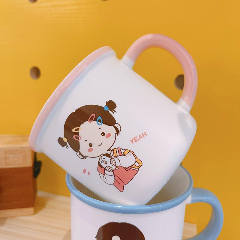 Cartoon Creative Couple Cup Boy Girl Student Water Cup Ceramic Cup Mug Breakfast Cup Cute Pair Cup