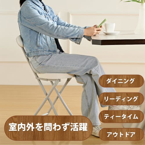 VECELO Folding Chair, Pipe Chair, Foldable, Slim, Lightweight, Portable, Fully Assembled, Seat Height 46.5cm, Weight Capacity 100kg, PU Leather, White