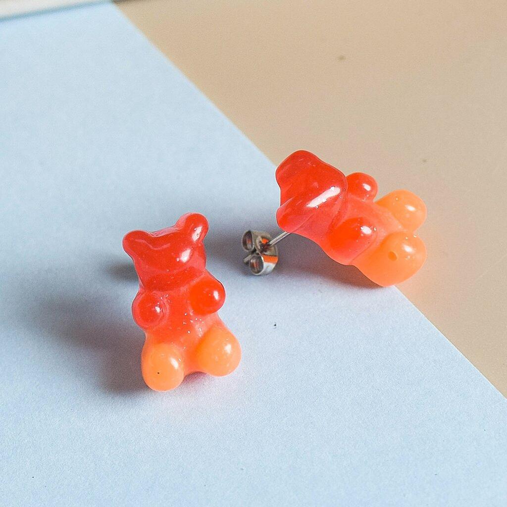 Wholesale Gummy Bears Studs Earrings For Women Teens Girls Gradient Color Sequin Bear Earring Fashion Zircon Birthday Gift