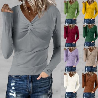Women's Fashion Rib Knitted Sweater Slim Long Sleeve Pullover Sweaters