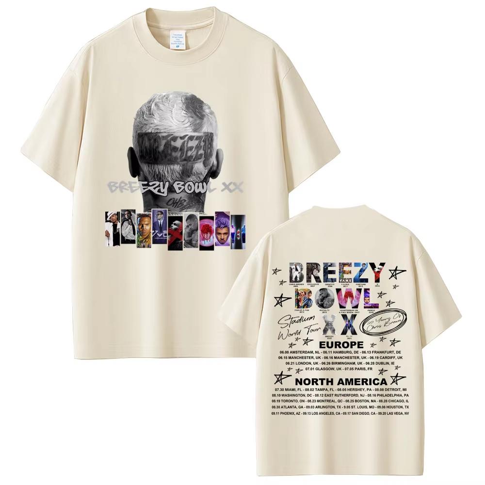 Vintage Washed Chris Brown Breezy Bowl XX Tour 2025 R&B Pop Graphic T-shirt Men Women Printed Tee Summer Casual Fashion Clothing Tops Streetwear