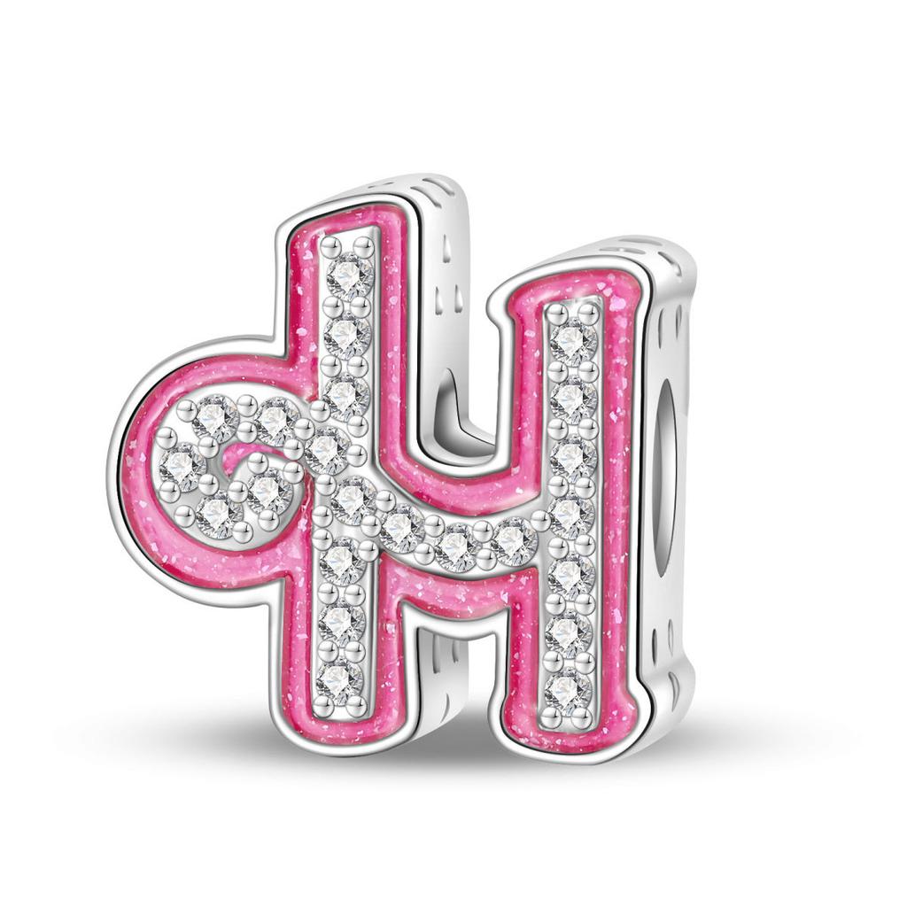 New Shining Barbie Pink 26 A-Z English Letters Fine Copper Charm Fit Beads Fit For Original Bracelets Diy Fashion Jewelry