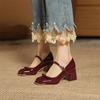 New Design Mary Jane Shoes Buckle Pumps Women Elegant Shallow Hollow Thick Heel Casual Shoes Ladies Office Party Leather Shoes