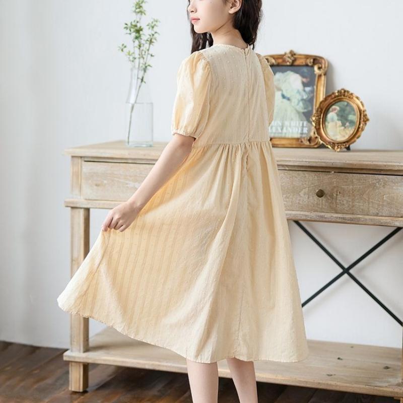Girls' Fashion Apricot-Colored Dress Summer Children's Elegant Loose-Fit Slimming Dress