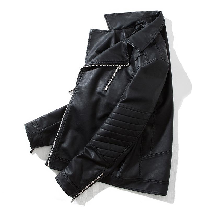 Men's Motorcycle Jacket Lapel Suit Pu Leather Jacket Hong Kong Style Rock Leather Jacket Young Spring and Autumn Thin Jacket
