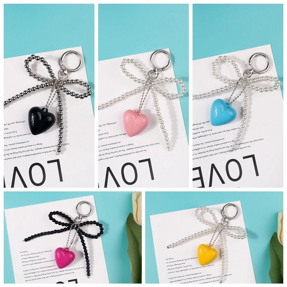 Colorful Bowknot Beaded Keychain Resin Lovely Bag Pendant Minimal Design Cute Car Keyring  Unisex