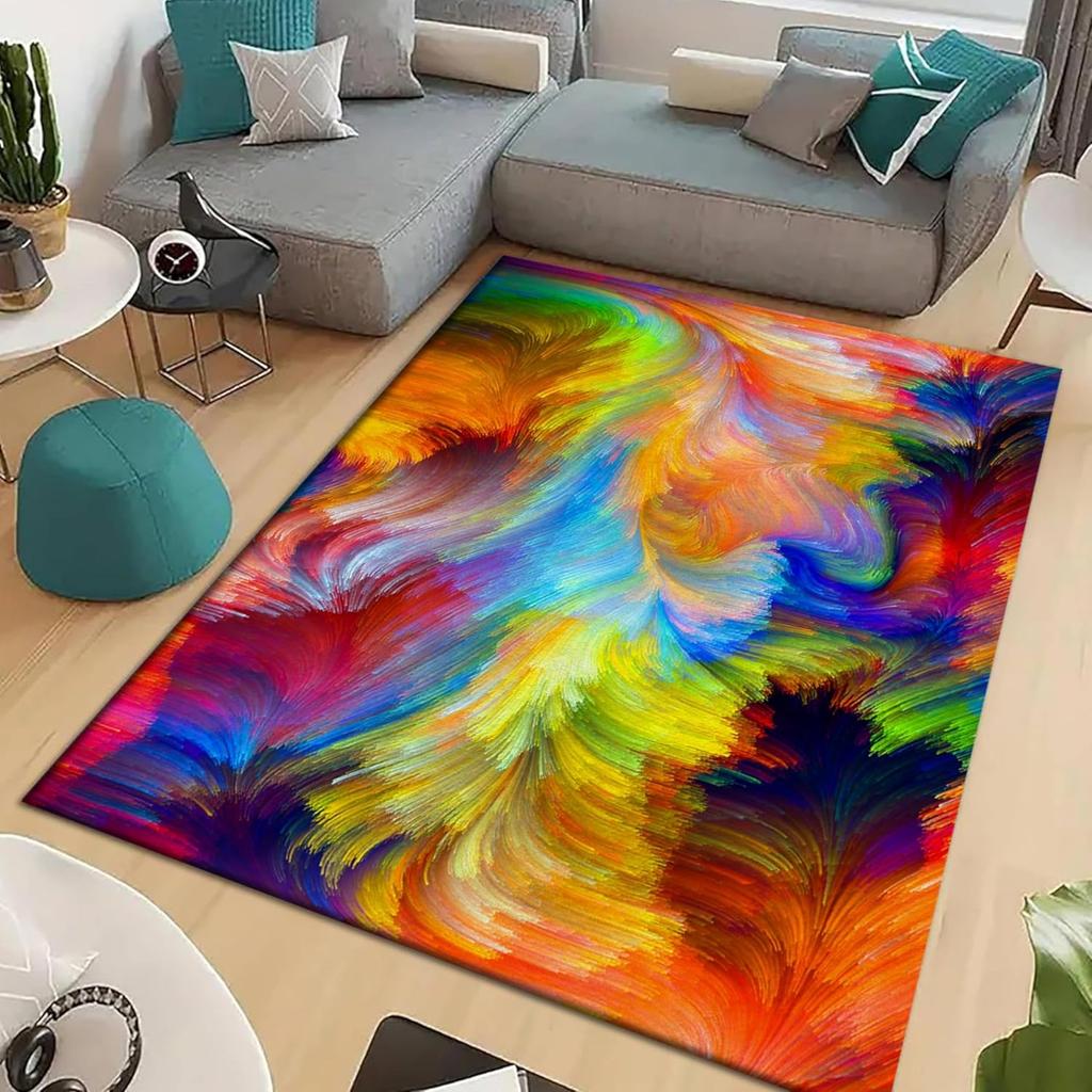 Lava Area Rugs 3D Visual Illusion Flame Living Room Non-Slip Floor Mat Lava Crackle Rug, Washable Non Slip Rug for Kids Rooms