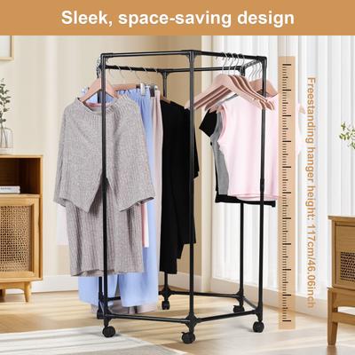 Hexagon Heavy Duty Clothes Rail On Wheels Metal Clothing Garment Stand Movable Garment Rail for Hanging Garments Dresses Coats