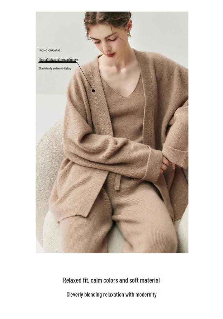 Women's Cashmere Blend Open Front Knit Cardigan: V-neck, Loose Shawl Style for Autumn/Winter