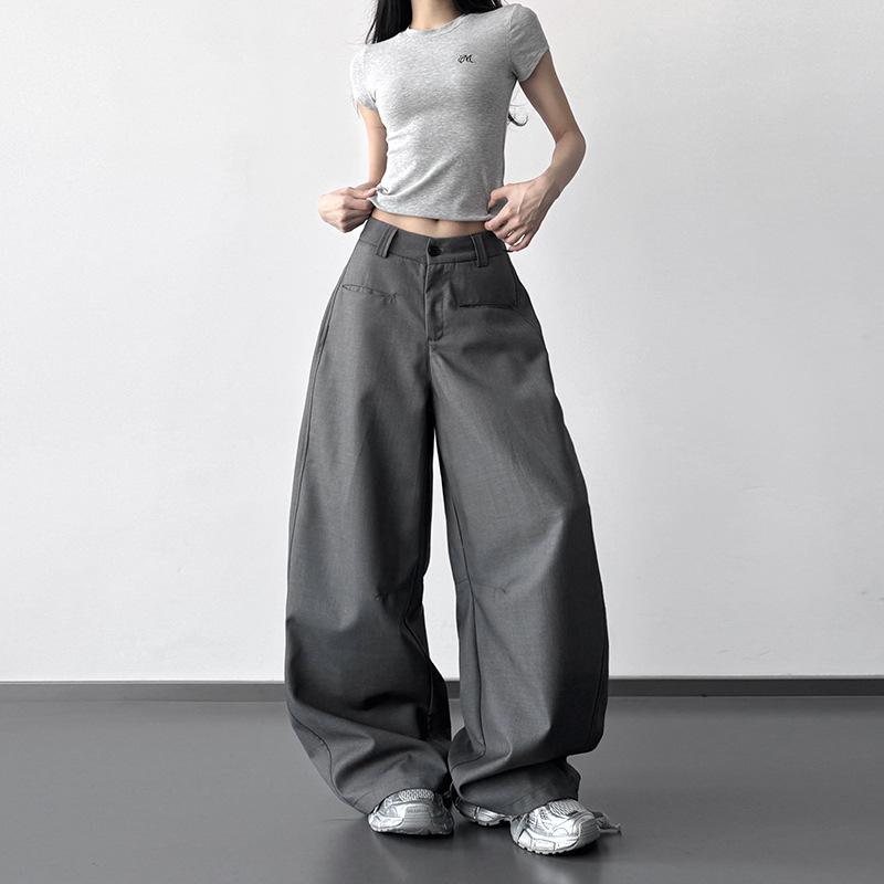 2026 Spring Women's Wide-Leg Gray Suit Pants: Popular Loose Western-Style Casual Trousers