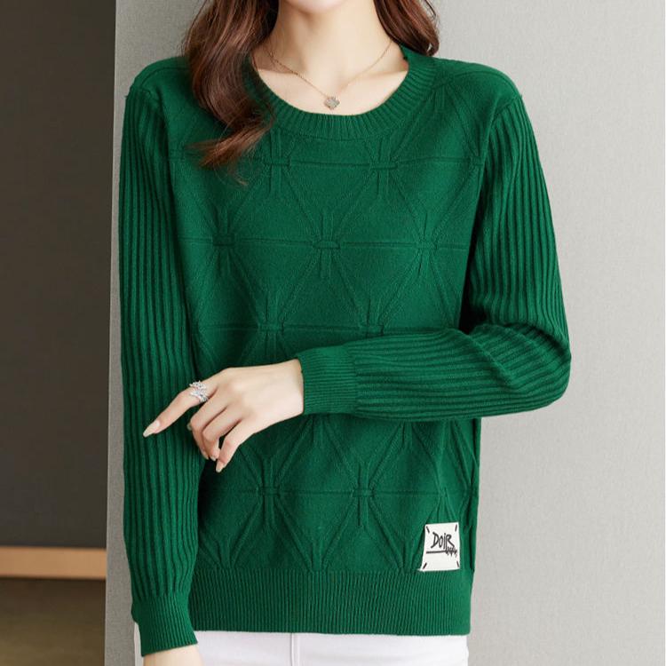 Fall Winter Women Plus Size Sweater Loose Short Pullover Knitwear Sweater Jacquard Crew Neck Stretch Jumper Knit Top