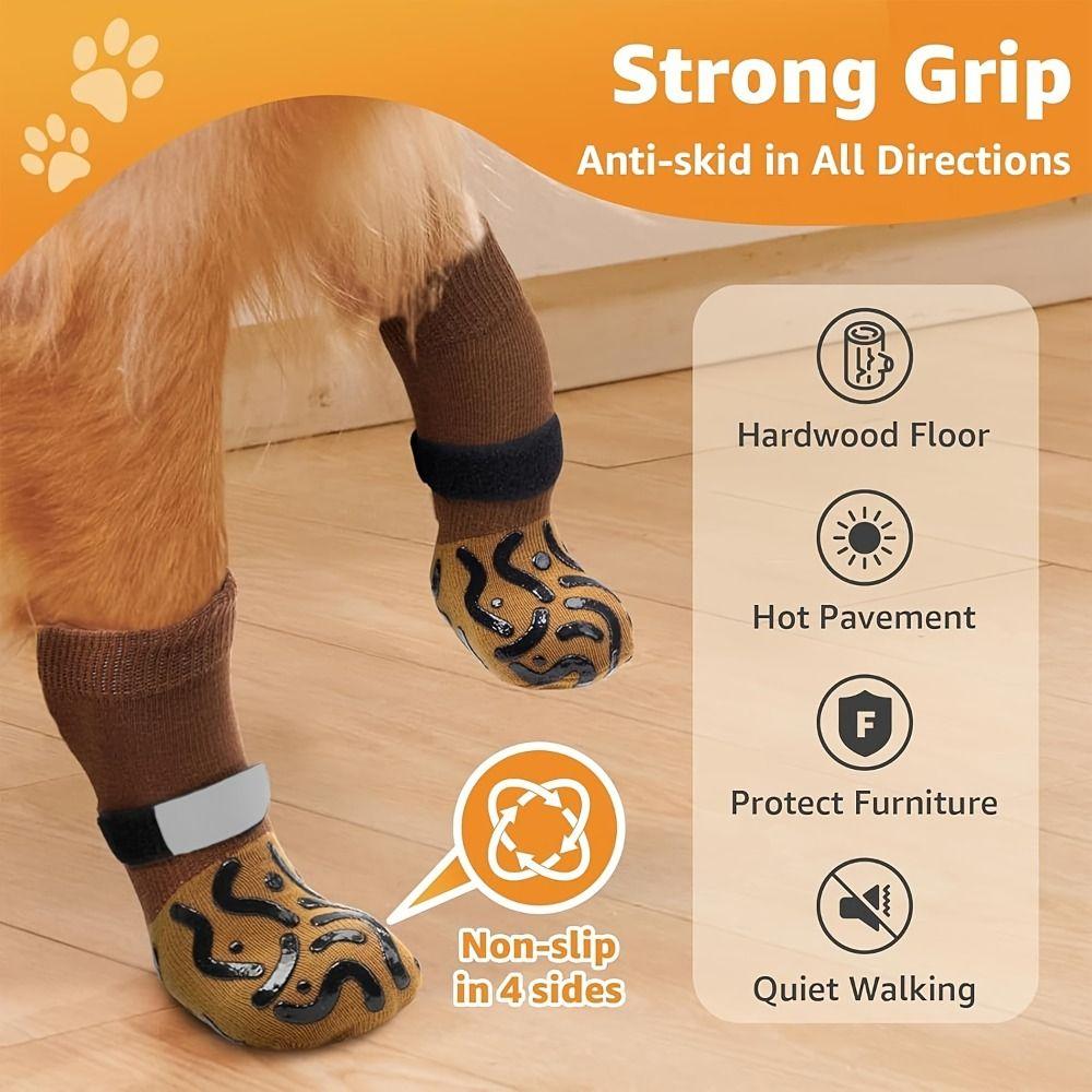 4PCS Anti-Slip Paw Protection Socks Anti-Scratch Pets Knitted Socks Cozy Dog Socks  Indoor