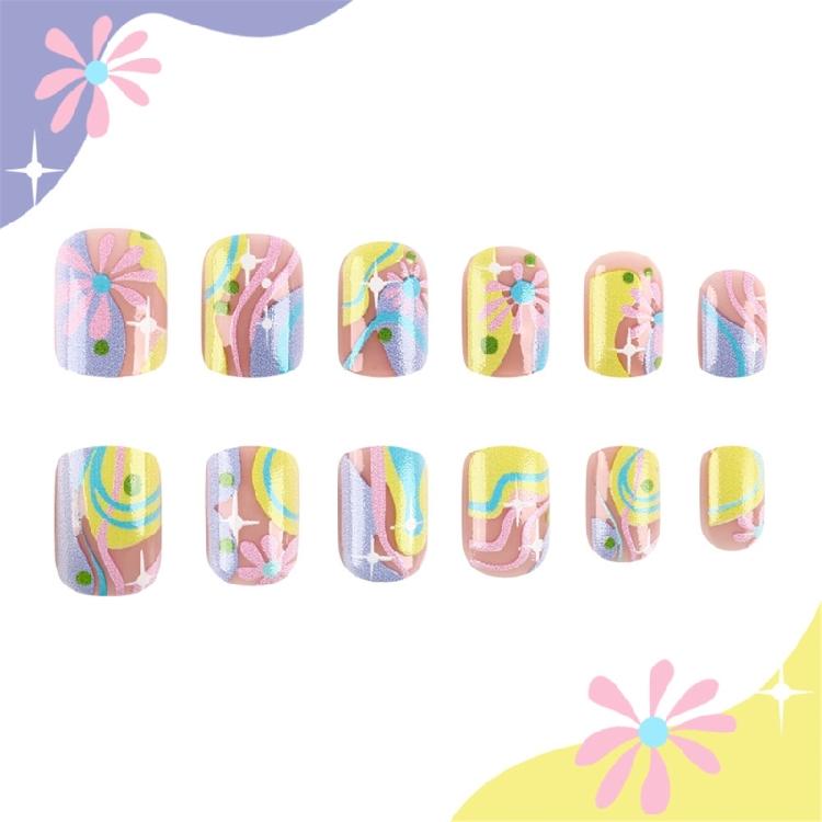 Quadratische Nagelspitzen Blume Falsche Nägel Aufkleben Auf Nagel Aufkleben Nagel Press-On-Nagel Künstliche Falschnägel für Damen und Mädchen