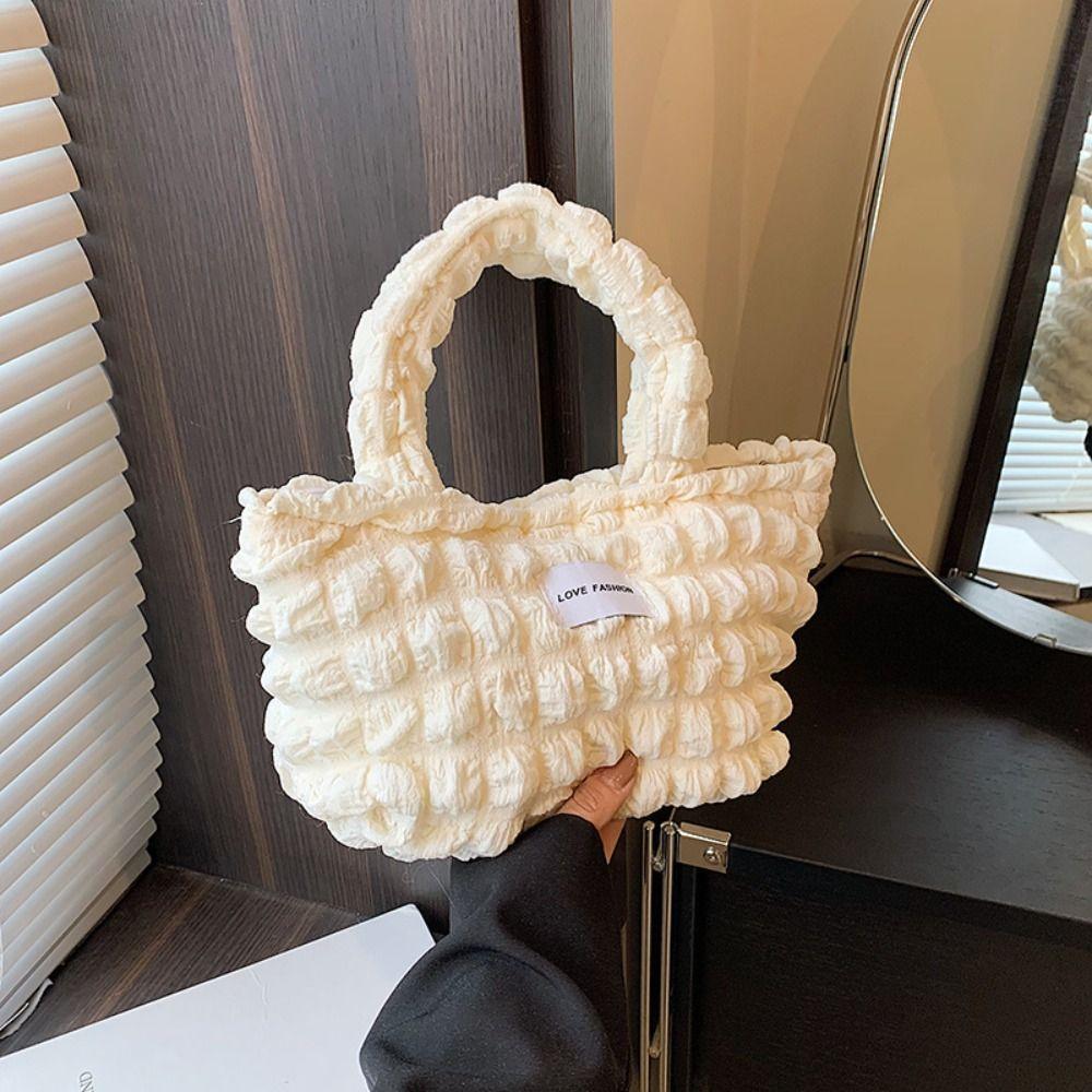 Pleated Bubble Handbag Women's Plaid Small Handbags Travel Storage Shoulder Bags with Zipper Solid Color Tote Armpit Bag