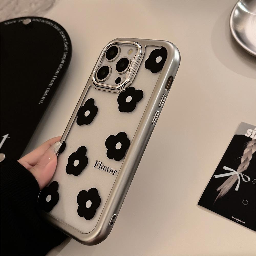 Black Flowers iPhone15Mobile Phone Shell for iphone14Acrylic13Suitable for Electroplating16promax Korean-style Simplicity