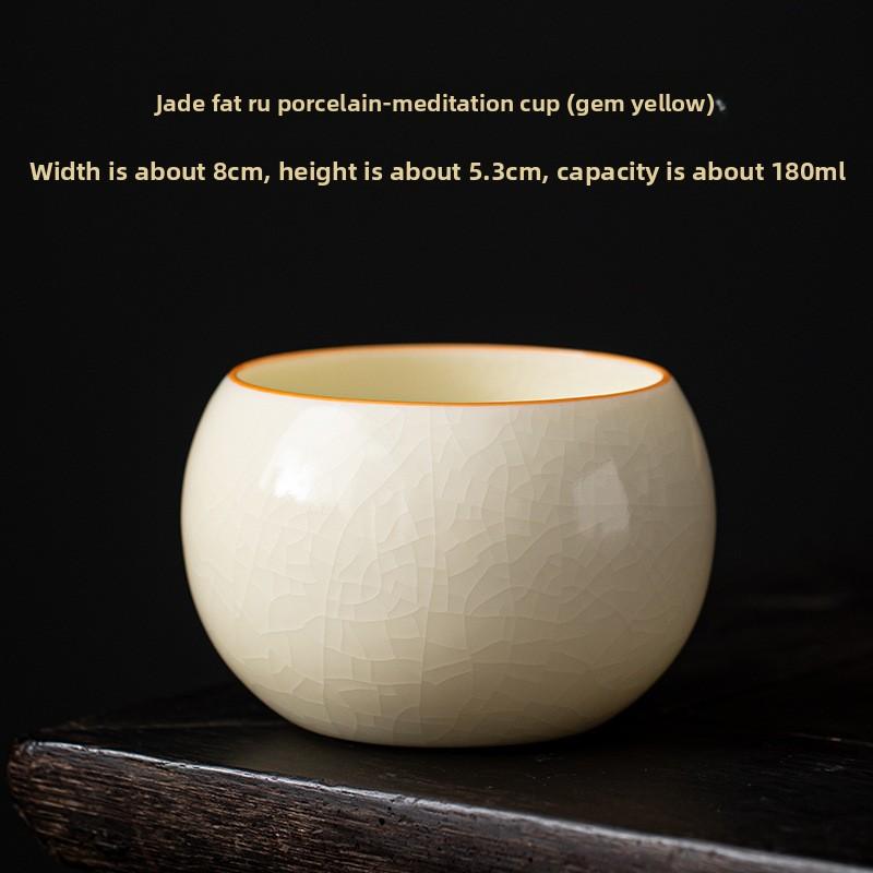 Jade Fat Ru Porcelain Meditation Cup | Ceramic Kung Fu Tea Set Master Cup - Large Ru Kiln Single Cup with Open Piece Raisable