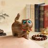 Rainbow Wood Carving: Cute Tilted-Head Kitten Mini Desktop Ornament