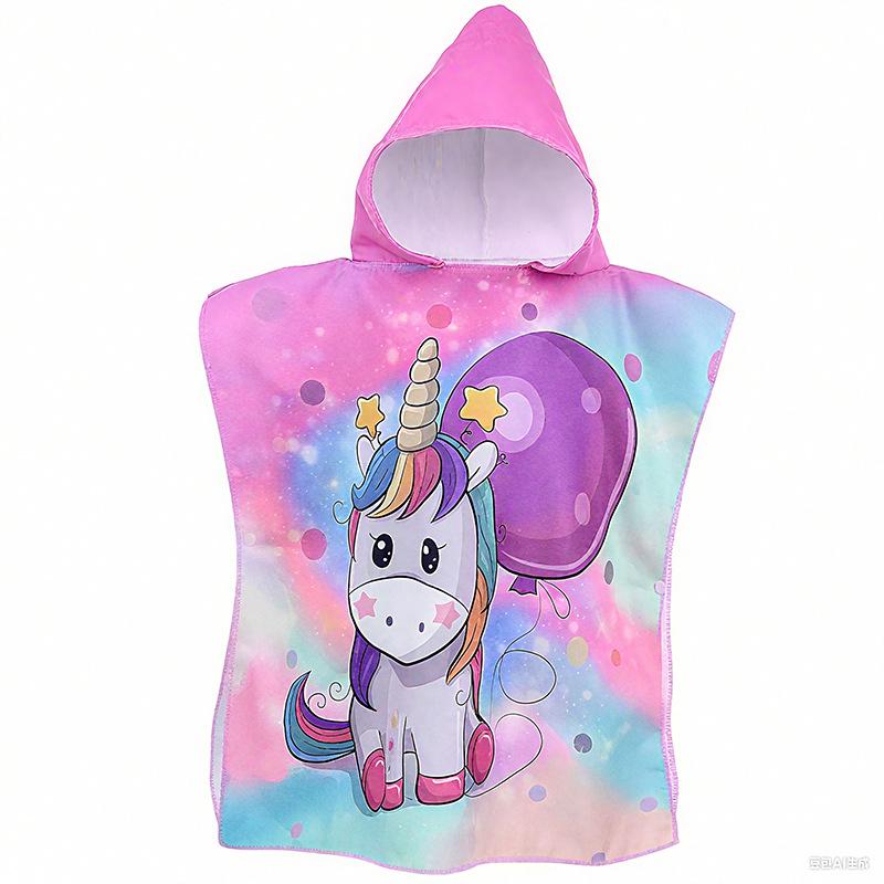 Children's Cartoon Print Hooded Bathrobe: Soft, Quick-drying, Ultra-Fine Fiber Wearable Towel Cape