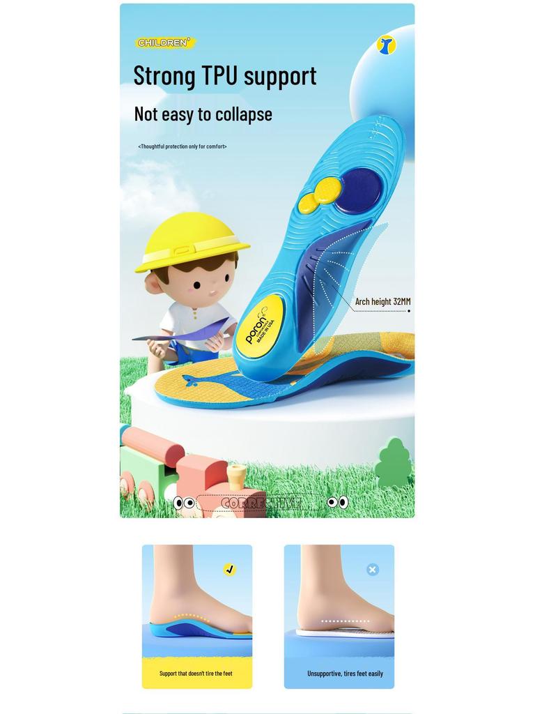 Kids' Arch Support Cushioned Insoles - Soft, Shock-Absorbing, Anti-Slip, Cuttable for Sports & Running Shoes