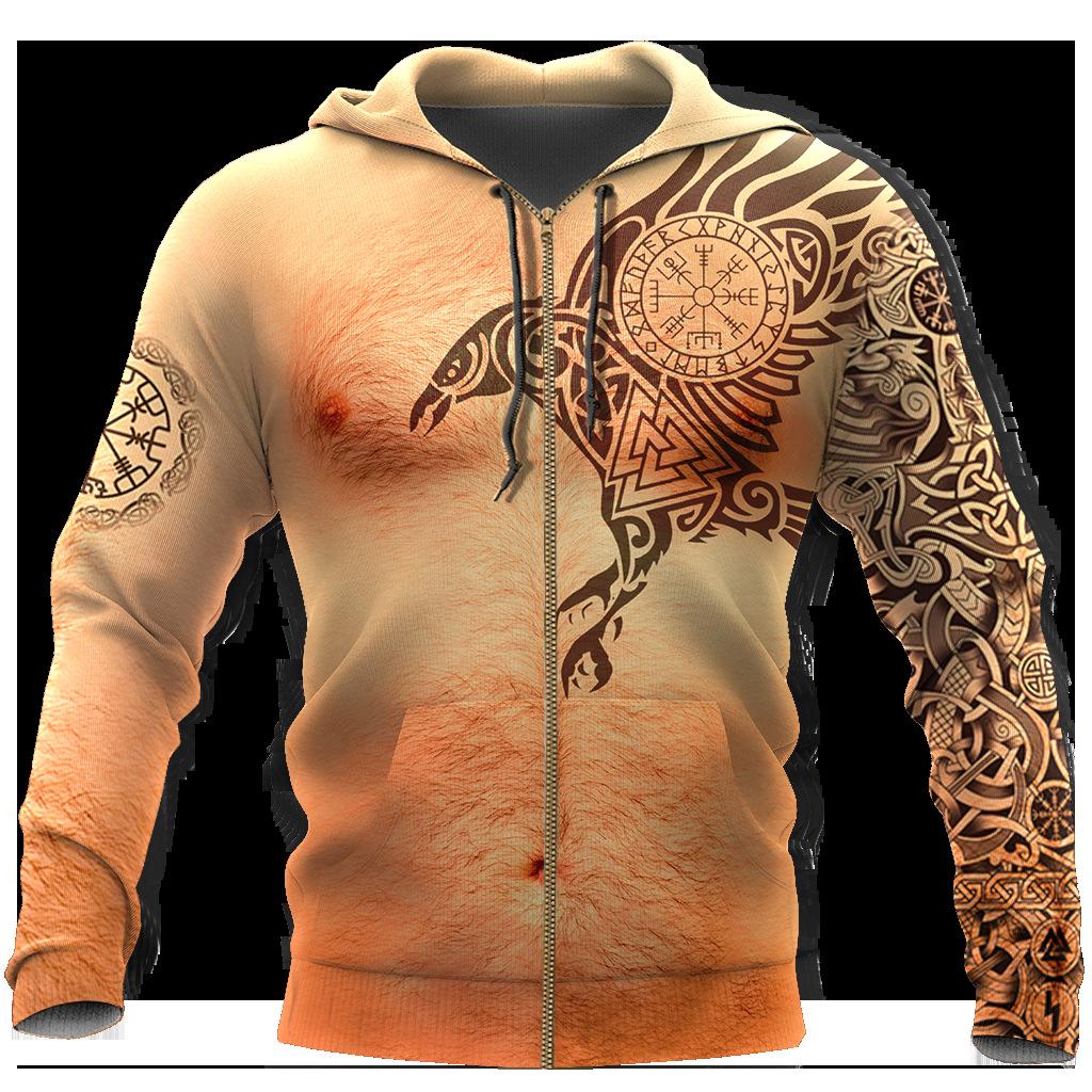 New Tattoo Printed Sweatshirt 3d Zipper Hooded Sweatshirt Men