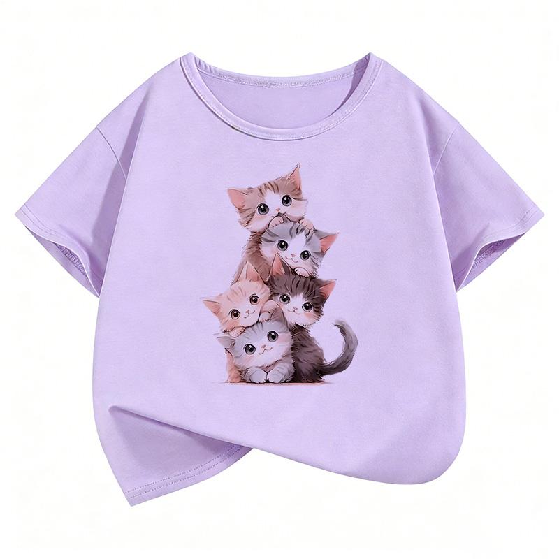Lovely Cat Graphic Kids Tshirts Summer Short Sleeve Tees Cartoon Boys Girls Clothes Kawaii Kitten Tops Y2K Tshirt